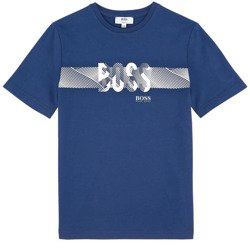 BOSS Kids T-shirt chłopięcy z krókim rękawem z nadrukiem logo niebieski