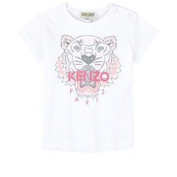 KENZO Kids T-shirt niewmokęcy dla dziewczynki z krótkim rękawem biały Tiger