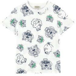 KENZO Kids T-shirt chłopięcy z krótkim rękawem biały z zielonym nadrukiem TIGER