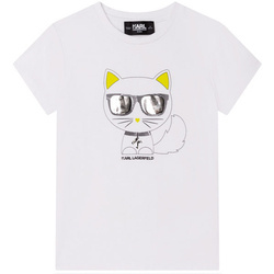 KARL LAGERFELD KIDS T-shirt dziewczęcy z krótkim rękawem biały z nadrukiem