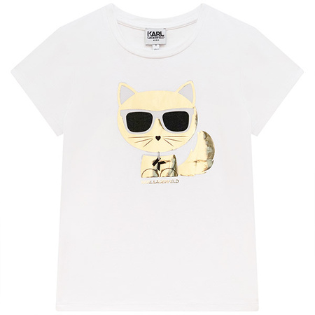 KARL LAGERFELD KIDS T-shirt dziewczęcy z krótkim rękawem biały z apikacją