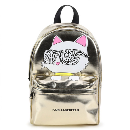 KARL LAGERFELD Kids MINI MI Plecak dziewczęcy z aplikacją kota złoty 32 cm