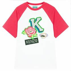 KENZO Kids T-shirt dziewczęcy z krótkim rękawem biało-różowy