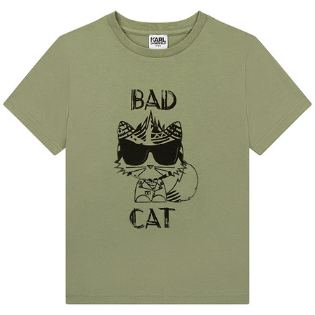 KARL LAGERFELD KIDS T-shirt chłopięcy junior z krótki rękawem khaki BAD CAT