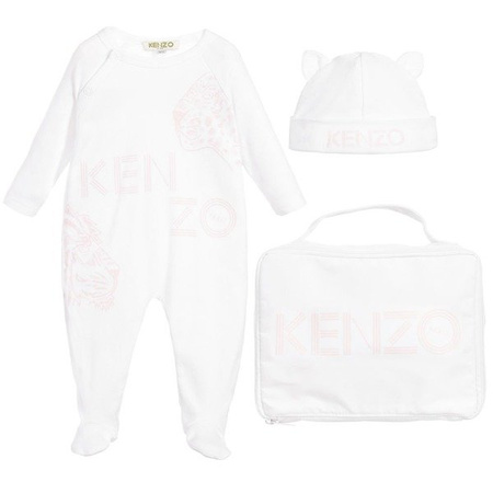 KENZO Kids Pajacyk niemowlęcy z czapką biało-różowy