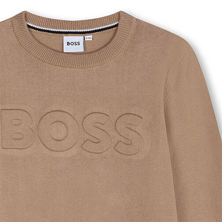 BOSS Kids Sweter chłopięcy z logo coffee