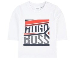 BOSS Kids T-shirt niemowlęcy dla chłopca z długim rękawem biały.