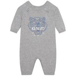 KENZO Kids Pajacyk niemowlęcy z dzianiny szary z nadrukiem Tiger