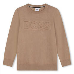 BOSS Kids Sweter chłopięcy z logo coffee