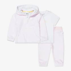 BOSS Kids Dres niemowlęcy dla dziewczynki trzy-częściowy różowo-biały