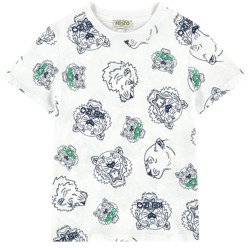 KENZO Kids T-shirt chłopięcy z krótkim rękawem biały z zielonym nadrukiem TIGER 