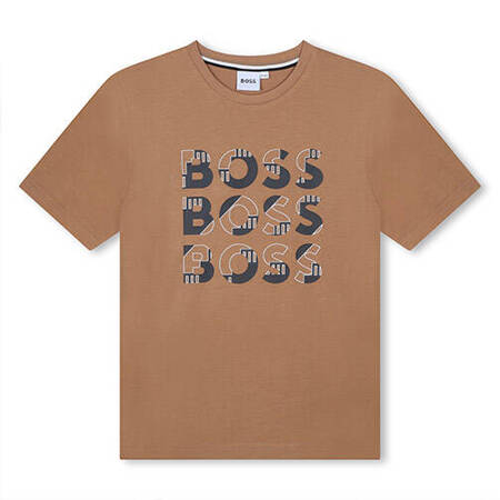 BOSS KIDS T-shirt chłopięcy z krótkim rękawem brązowy