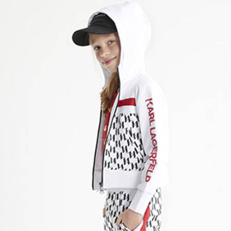 KARL LAGERFELD KIDS Bluza junior z kapturem z nadrukiem monogramu biało-czarna